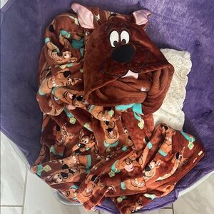 Brown Cartoon Dog Face Pajama Set Plush Sleepwear
